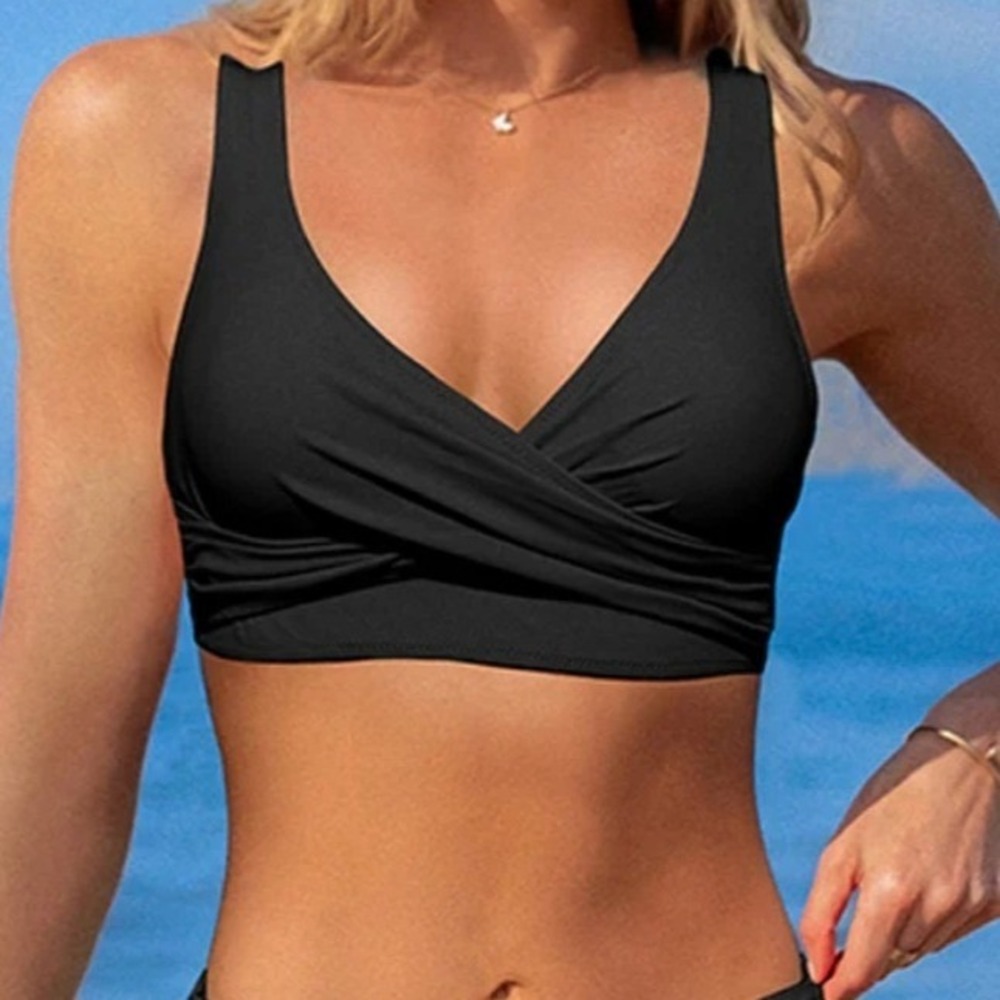 Beachsissi Bikini Top s/m Black Wrap Front Lace Up Back Swimwear New